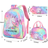 School Backpacks Girls Elementary Bookbag Cute Lightweight Backpack Set Kids Lunch box and Pencil case (Rainbow 2 - Fayry Unicorn T0032)