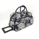 Vibrant Garden Floral Bouquet Motif Rolling Lightweight Carry On Duffel Bag, Printed Modern Graphic