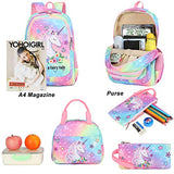 School Backpacks Girls Elementary Bookbag Cute Lightweight Backpack Set Kids Lunch box and Pencil case (Rainbow 2 - Fayry Unicorn T0032)