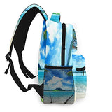 Multi leisure backpack,Summer Beach Blue Ocean With Coconut Palm Tre, travel sports School bag for adult youth College Students