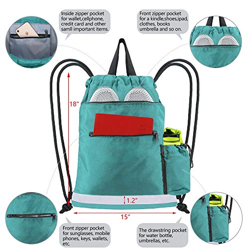 BeeGreen Drawstring Backpack Sports Gym Bag With Shoe Compartment and Two  Water Bottle Holder