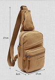 Eaglebeky Augur Men's Vintage Canvas Leather Shoulder Sling Satchel Bag (Khaki)