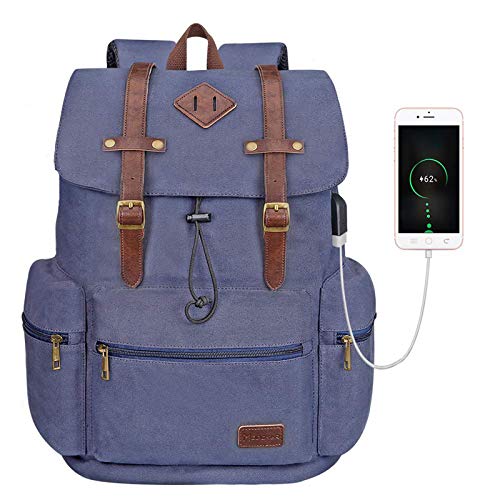 Vintage Laptop Backpack with USB Charging Port Women Canvas Bags