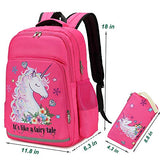 Girls Backpack Elementary Kids Fairy Bookbag Girly School bag Children Pencil Bag (Rosy - Fairy tale unicorn 2pcs)