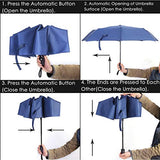 GADIEMKENSD Large 8 Rib Stick Folding Automatic Umbrella Windproof with Auto Open Close Button