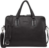 Banuce Black Soft Genuine Leather Briefcase for Women Men Business Work 14" Laptop Messenger Bag