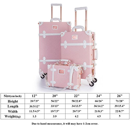 Vintage Luggage Set, 2 Piece Women Carry on Trolley 20in + 12in embossed  pink