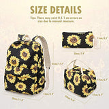 Sunflower Backpack Set 3-in-1 Kids School Bag, Junlion Laptop Backpack Lunch Bag Pencil Case Gift for Teen Girls Womens Black