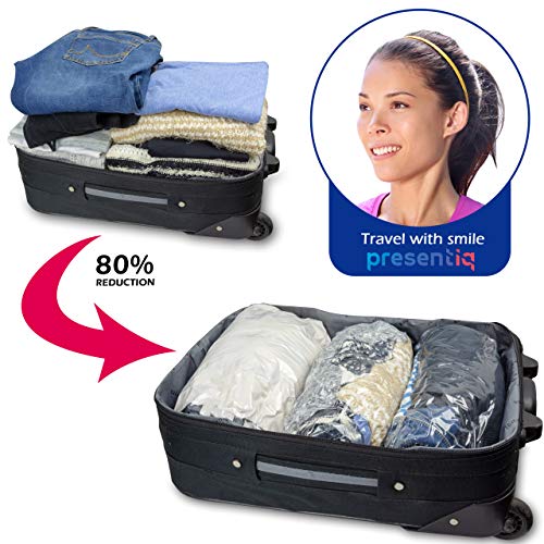 Compression Bags for Travel - Roll-Up Space Saver Vacuum Storage Bags - No  Vacuum or Pump Needed - Reusable Vacuum Seal Bags for Clothing