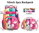 Girls 16inch Unicorn Backpack for Elementary Preschool Bookbag with Lunch Box