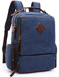 Aidonger Unisex Vintage Canvas and Leather School bag Backpack (Dark blue)