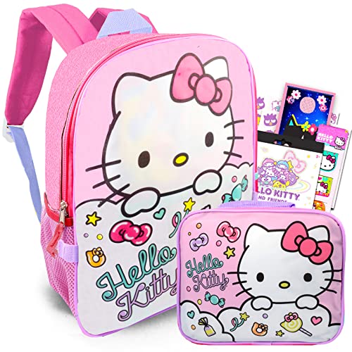 Hello Kitty Backpack Lunch Box for Girls, Kids ~ 4 Pc Bundle with 16 Pink  Hello Kitty School Bag, Lunch Bag, Stickers, More (Hello Kitty School