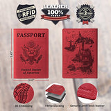 Rfid Blocking Us Passport Holder Cover Travel Wallet Organizer Case With Card Slots (Red Vintage)