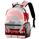 LORVIES Red Japanese Shrine Lightweight School Classic Backpack Travel Rucksack for Girls Women Kids Teens