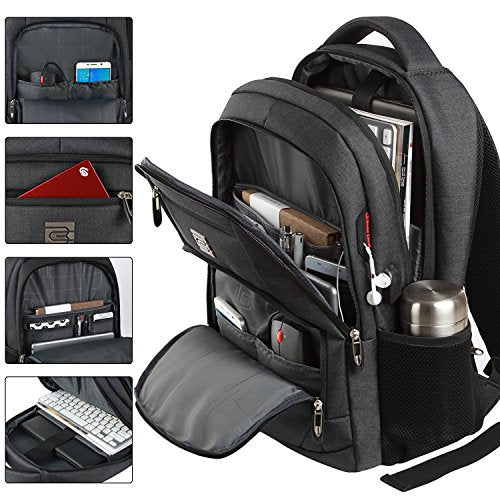 Black Leather Professional Laptop Backpack with Charging Port, In stock!