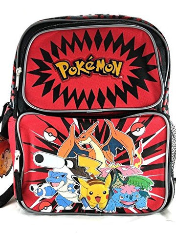 Nintendo Pokemon Pikachu Plusle & Minun 16" Canvas Black School Backpack-Red