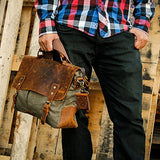 GEARONIC TM Men's Vintage Canvas Leather Messenger Bag Satchel School Military Shoulder Travel