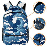 LORVIES Japanese Abstract Blue Wave Lightweight School Classic Backpack Travel Rucksack for Girls Women Kids Teens