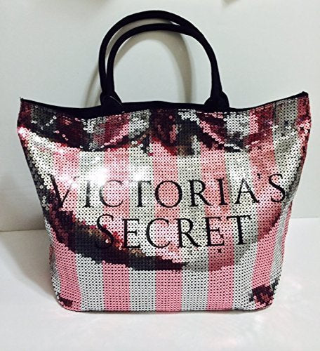 NWT Victoria's Secret Silver Pink Sequin Bling 2015 Black Friday Tote  Travel Bag