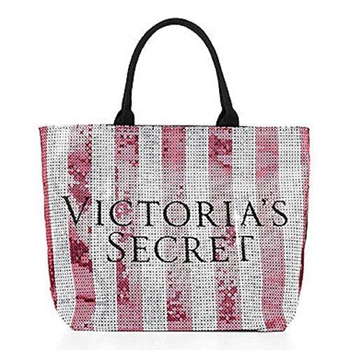 Victoria's Secret Pink White Black Stripes Tote Duffle Bag Weekender Travel  RARE