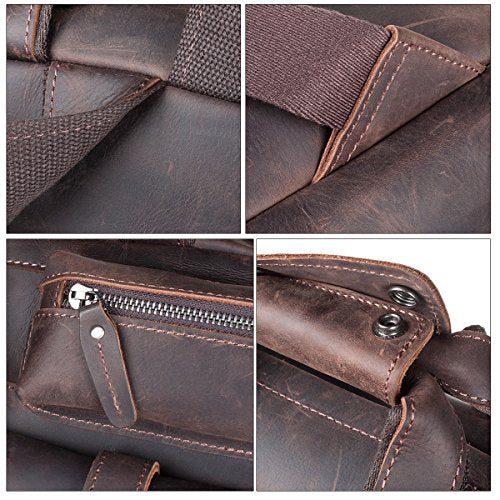 S-Zone Vintage Crazy Horse Genuine Leather Backpack Multi Pockets ...