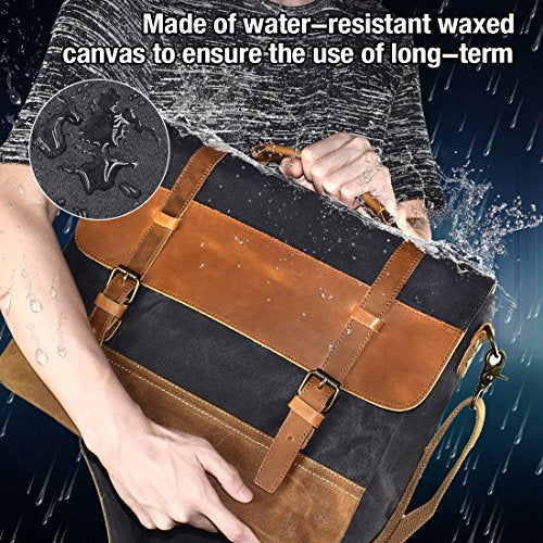 Waterproof Waxed Canvas Messenger Bag, Canvas Leather Briefcase, Laptop Bag  YC09