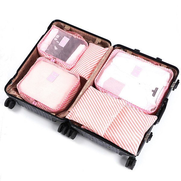 6pcs Travel Storage Bags Clothes Packing Cubes Luggage Organizer Pouch Pink