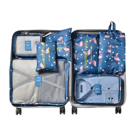 7 Pcs/Set Portable Flamingo Travel Bag Zipper Clothes Shoe Sorting Luggage Tote Digital Cosmetic