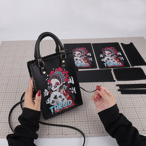 Printed bear hand-woven bag diy material bag shoulder bag homemade gift for girlfriend messenger bag