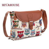 Miyahouse Summer Women Messenger Bags Flap Bag Lady Canvas Cartoon Owl Printed Crossbody Shoulder