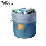 Maras Dream Barrel Shaped Travel Cosmetic Bag Nylon High Capacity Drawstring Elegant Drum Wash Bags