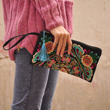 Women Bag Handbags Summer Cotton Clutch Embroidered Purse Phone Coin Tassel Small Floral Female