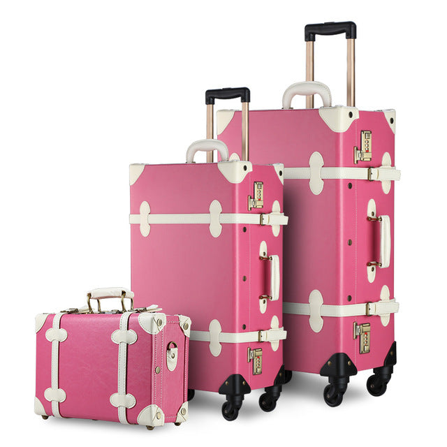 Premium PU Vintage Classic Old-Fashioned Trolley Suitcase and Hand Bag Set with TSA Locks Essential Luggage Choice, Preenex
