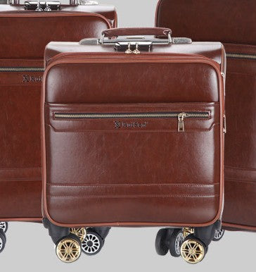 Leather Carry On Luggage with Wheels for Men, Small Rolling Suitcase Cabin  Bag with 16-inch Laptop Sleeve