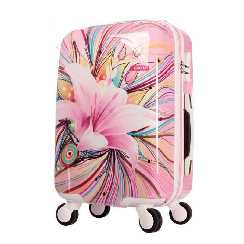 Letrend Fashion Women Rolling Luggage Spinner Suitcases Wheels Trolley 