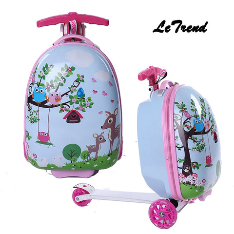 Letrend Kids Rolling Luggage Casters Wheels Suitcase For Children Trolley Student Travel Duffle