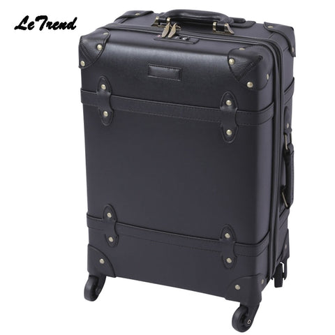 Letrend Vintage Suitcase Wheels Rolling Luggage Spinner 20 Inch Student Zipper Carry On Travel