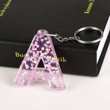 1Pc Keyring 26 English Word English Letter Keychain  Glitter Resin A To Q Handbag Charms For Woman