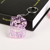 1Pc Keyring 26 English Word English Letter Keychain  Glitter Resin A To Q Handbag Charms For Woman