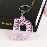 1Pc Keyring 26 English Word English Letter Keychain  Glitter Resin A To Q Handbag Charms For Woman