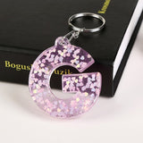 1Pc Keyring 26 English Word English Letter Keychain  Glitter Resin A To Q Handbag Charms For Woman