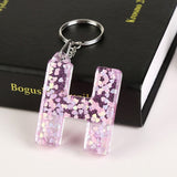 1Pc Keyring 26 English Word English Letter Keychain  Glitter Resin A To Q Handbag Charms For Woman