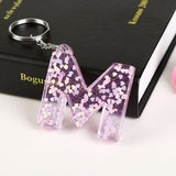 1Pc Keyring 26 English Word English Letter Keychain  Glitter Resin A To Q Handbag Charms For Woman