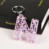 1Pc Keyring 26 English Word English Letter Keychain  Glitter Resin A To Q Handbag Charms For Woman