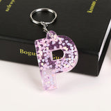 1Pc Keyring 26 English Word English Letter Keychain  Glitter Resin A To Q Handbag Charms For Woman