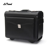 Letrend Genuine Leather Pilot Rolling Luggage Casters Cabin Wheel Suitcases Captain Travel Bag 18