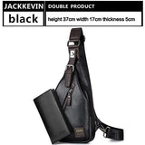 Jackkevin Men'S Fashion Crossbody Bag Theftproof Rotatable Button Open Leather Chest Bags Men