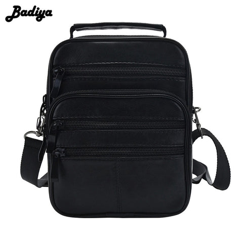 Genuine Leather Men Messenger Single Shoulder Bag Crossbody Pack 4 Size Black Handbag