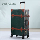 20"-26" Dark Green Vintage Suitcase Pu Leather Travel Suitcase , Scratch Resistant Rolling