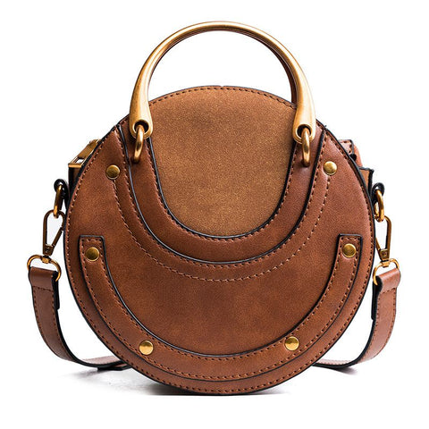 Ljl Circular Scrub Pu Leather Women Bags Retro Handbag Small Round Women Shoulder Mini Bag